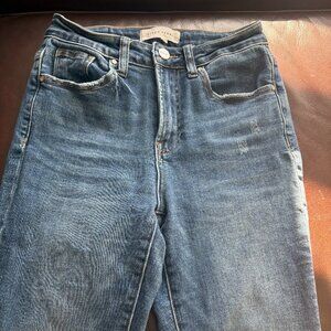 Risen Women's Frayed Ankle Hem Ankle Straight Jeans